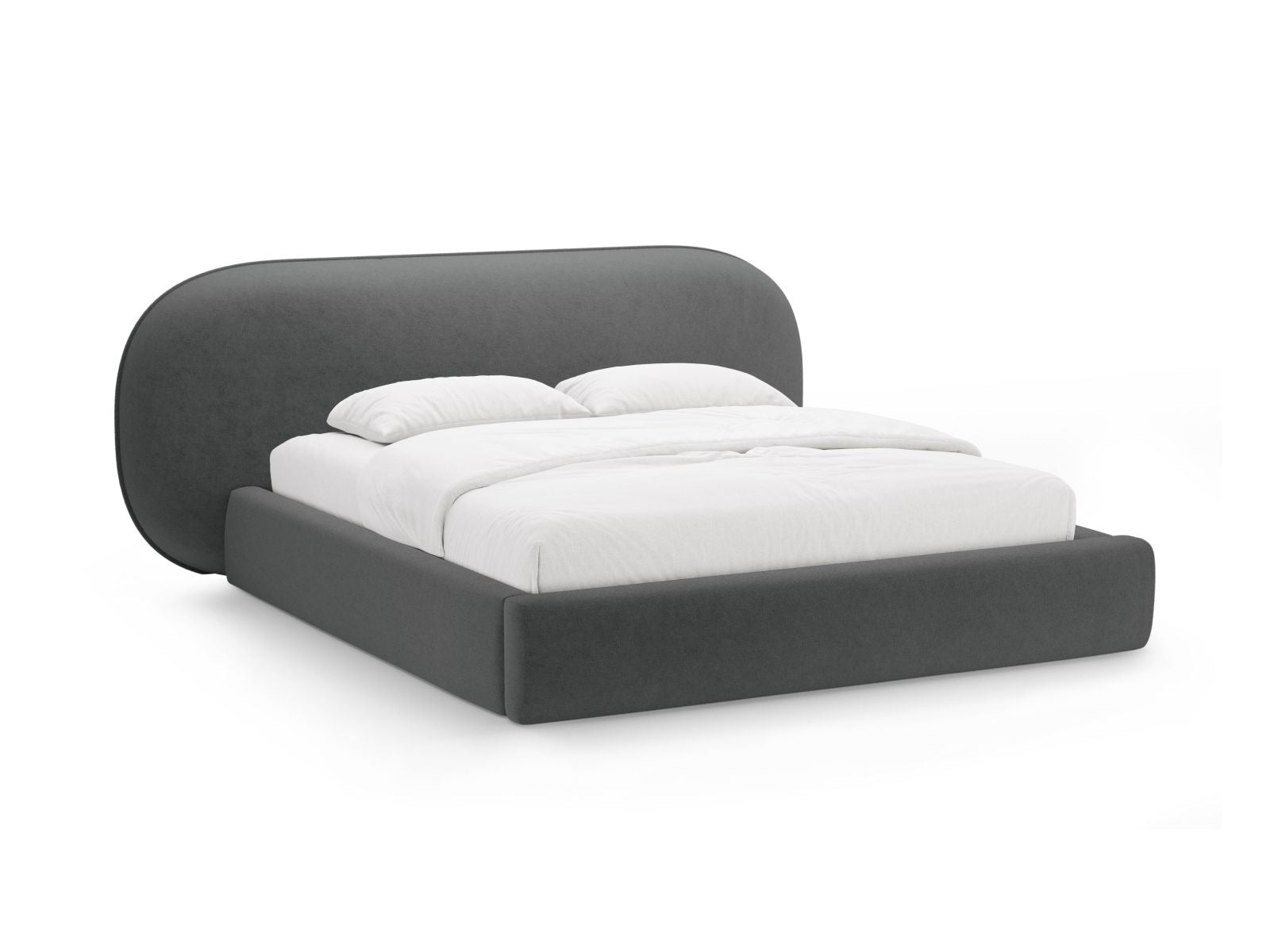 Letto con Contenitore e Testata, "Ovalo", 234x290x96 - Grigio Scuro