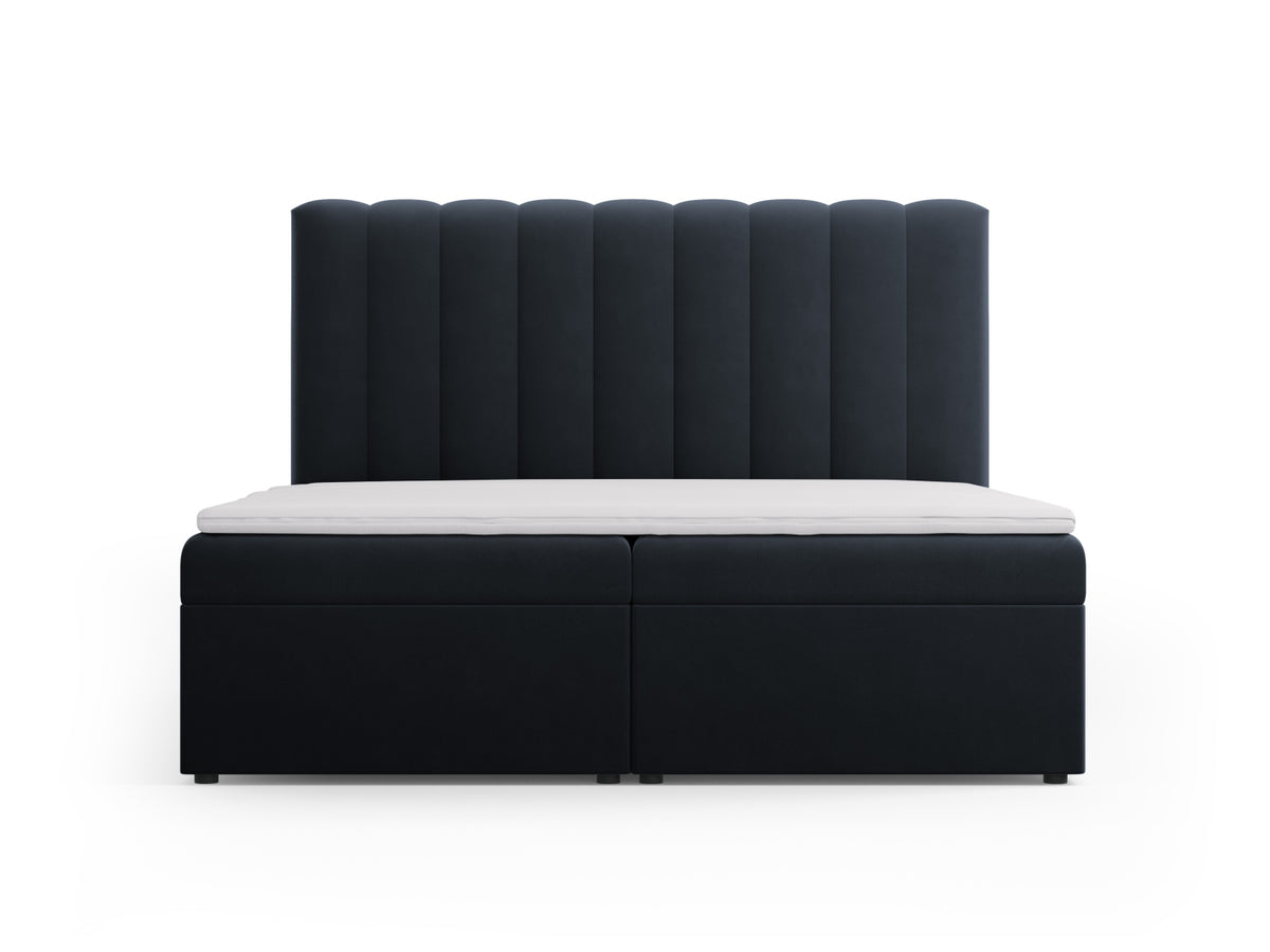 Letto Boxspring con Testata, Materasso e Topper Kelp - Blu Scuro 180x200