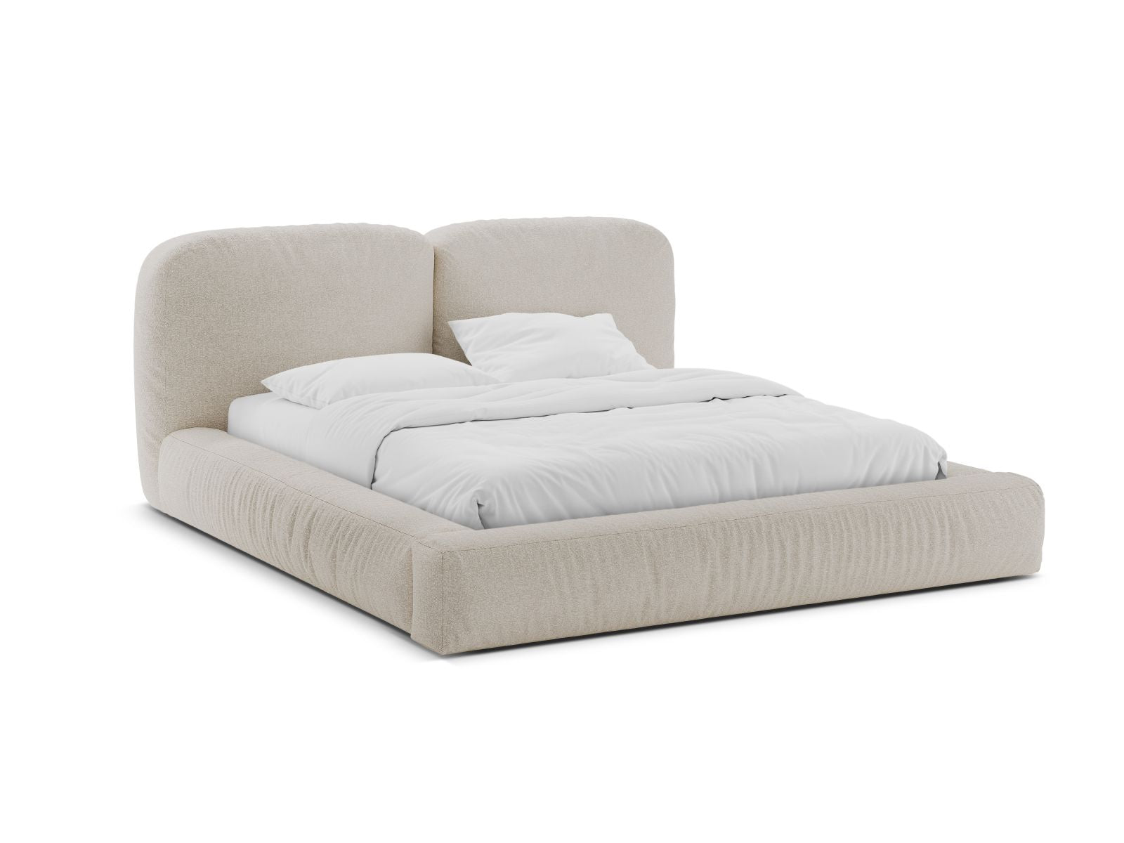 Letto con Contenitore e Testata in Bouclé, "Martina", 246x246x101 - Beige