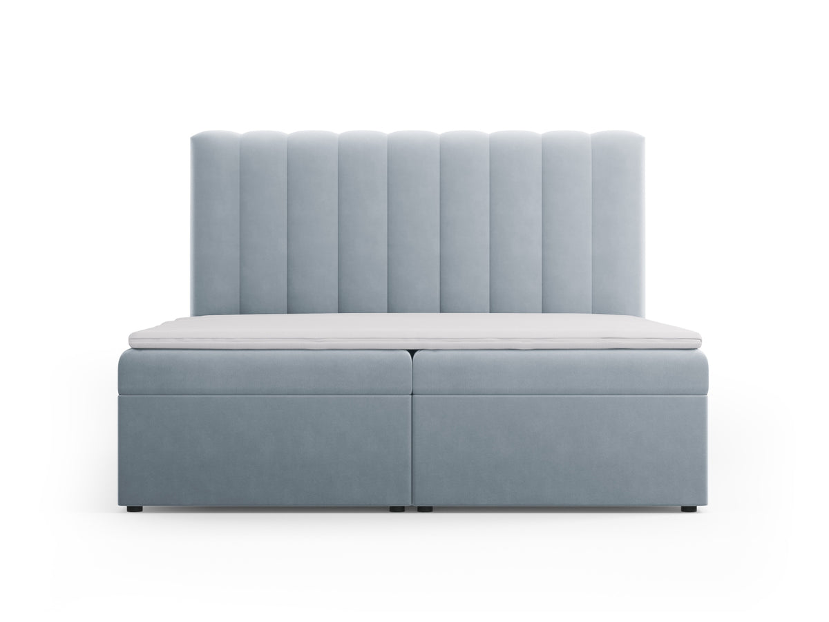 Letto Boxspring con Testata, Materasso e Topper Kelp - Blu Chiaro 180x200