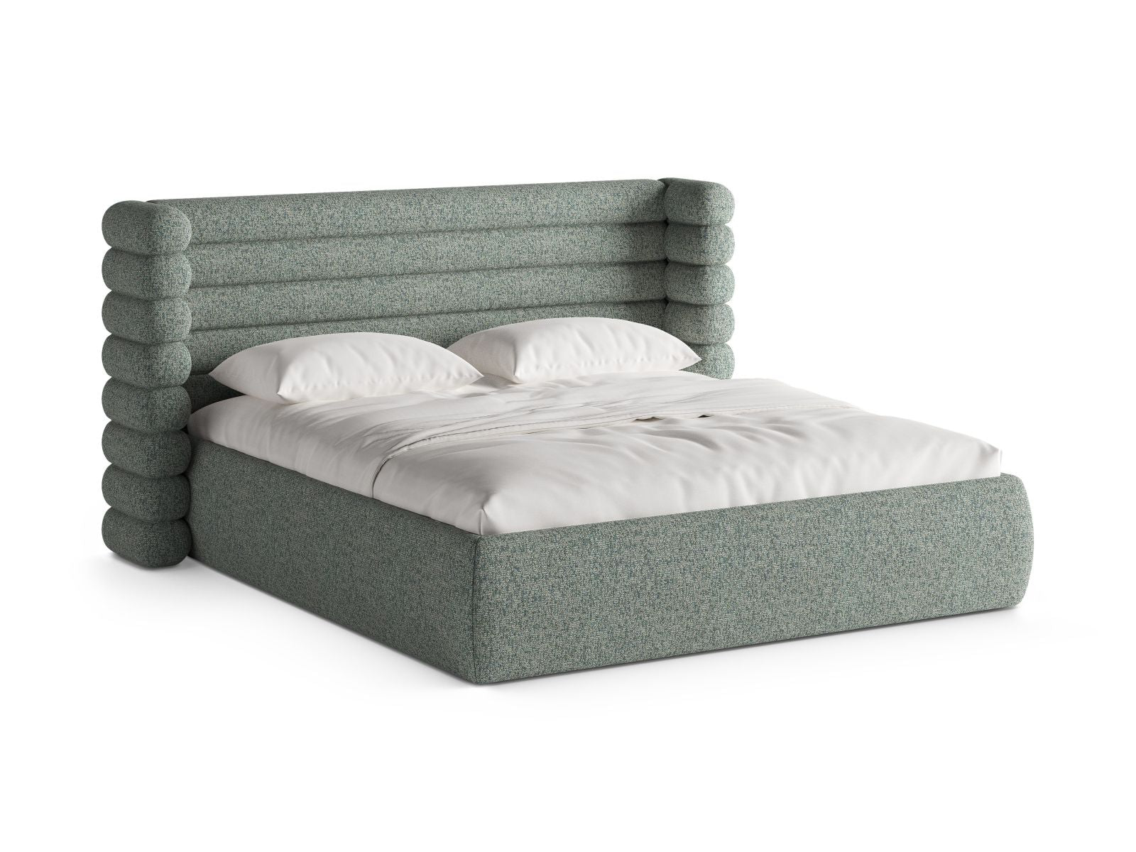 Letto con Contenitore e Testata, "Mount", 228x256x120 - Verde Muschio Melange