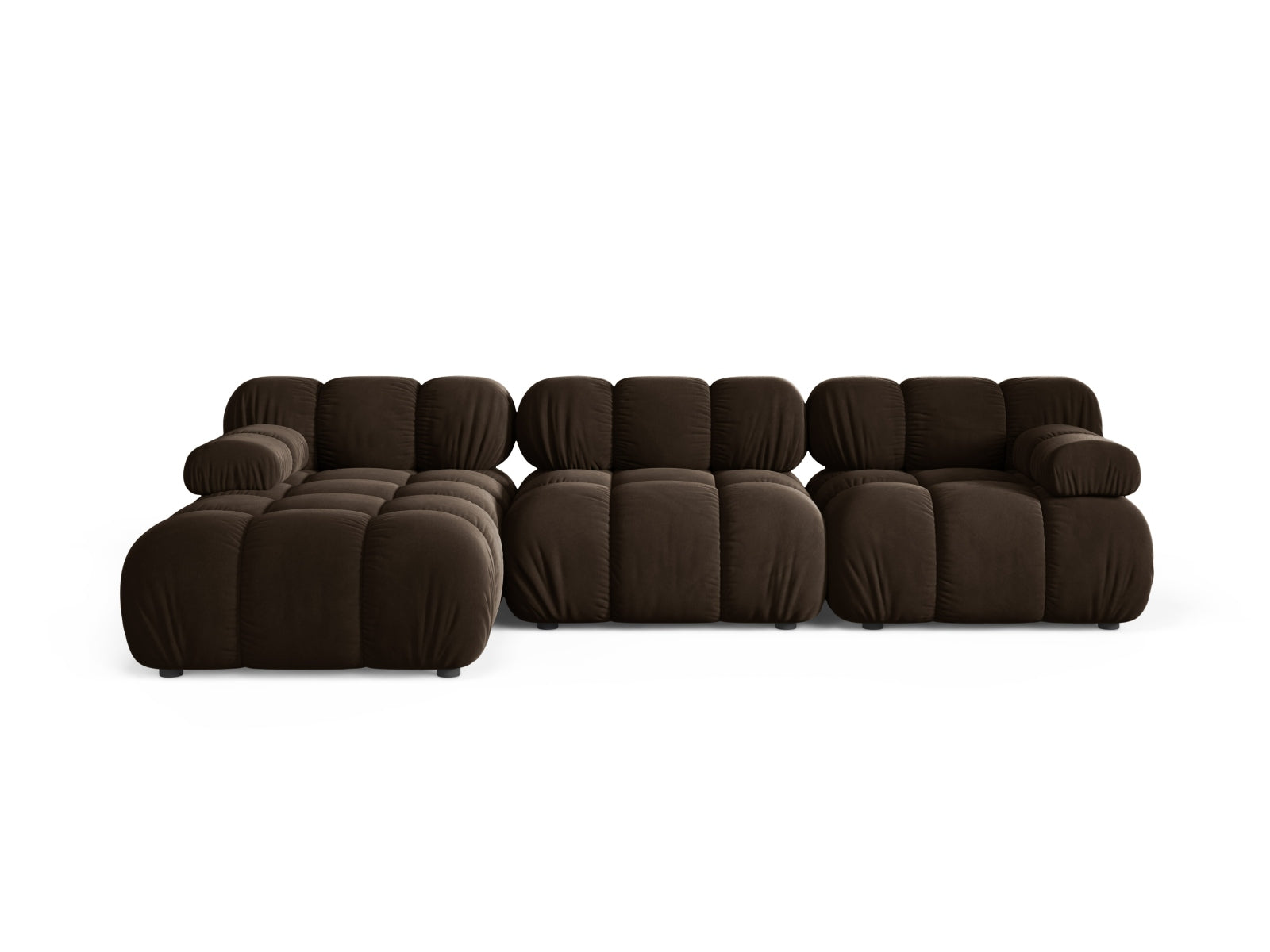 Divano Angolare Modulare Sinistro in Velluto, "Bellis", 4 Posti, 282x155x70 - Marrone Scuro