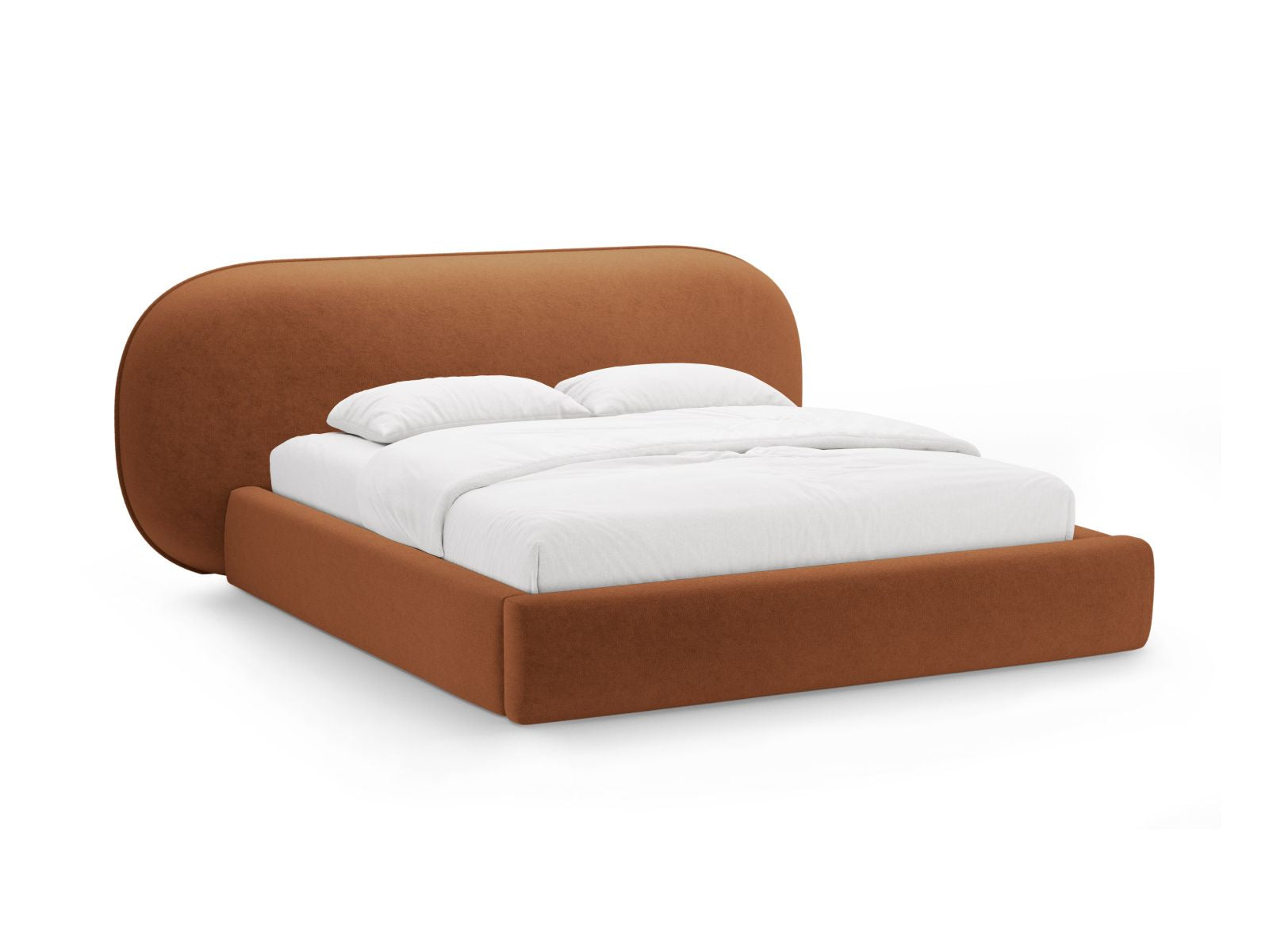 Letto con Contenitore e Testata, "Ovalo", 234x270x96 - Terracotta