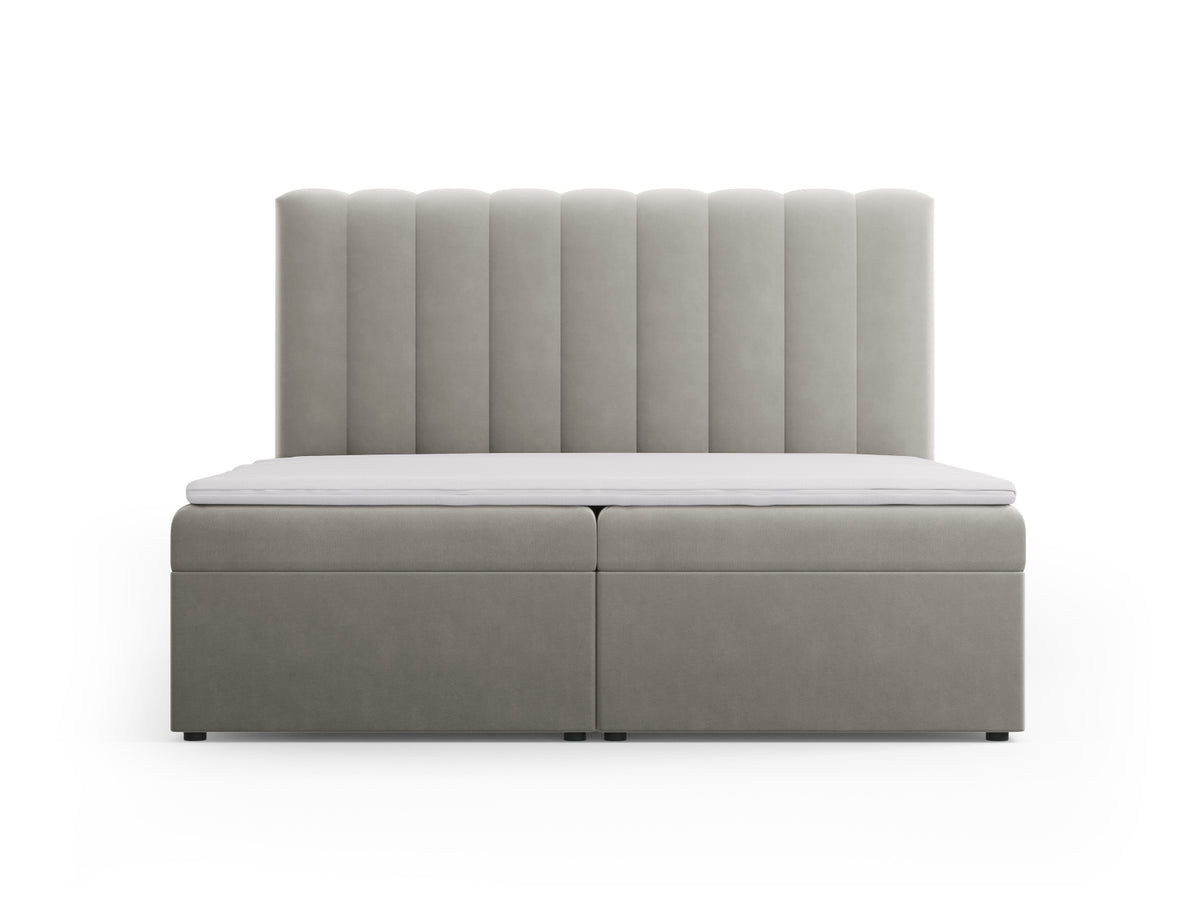 Letto Boxspring con Testata, Materasso e Topper Kelp - Grigio Chiaro 180x200