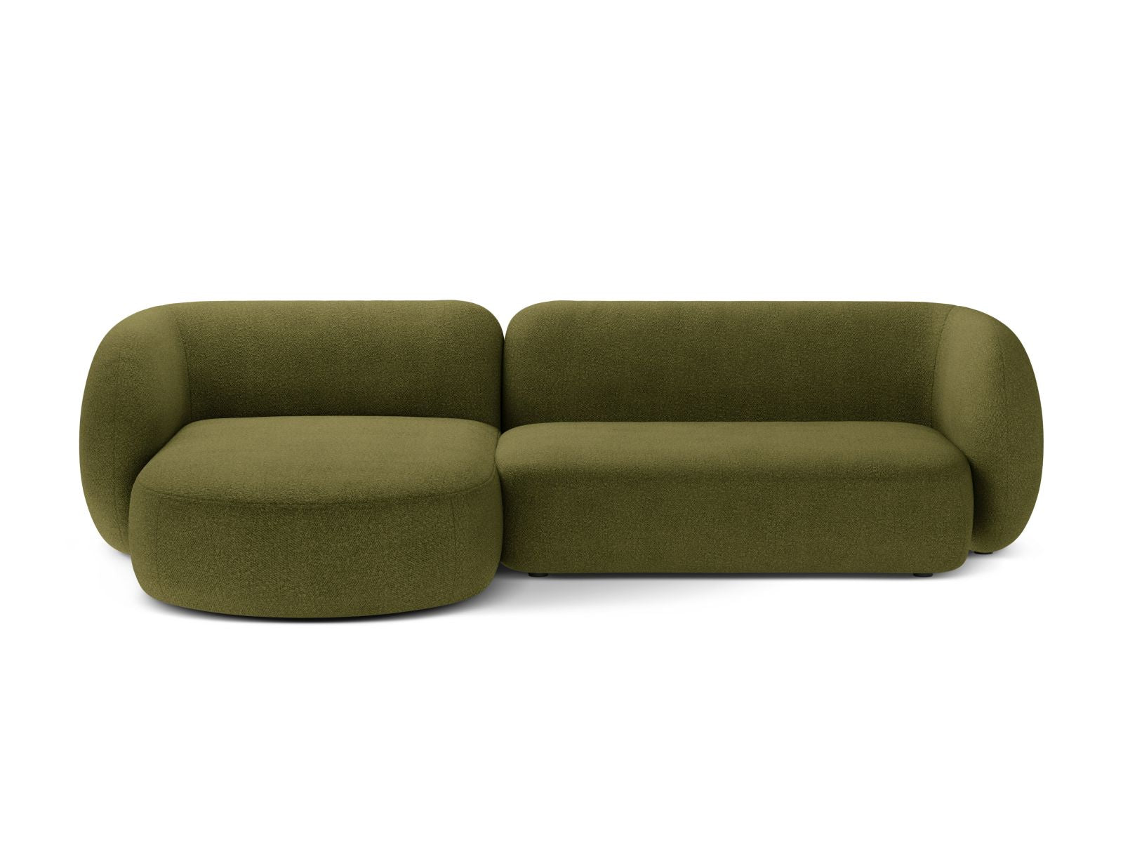 Divano Angolare Modulare Sinistro in Bouclé, "Kate", 3 Posti, 285x176x76 - Verde Oliva Scuro