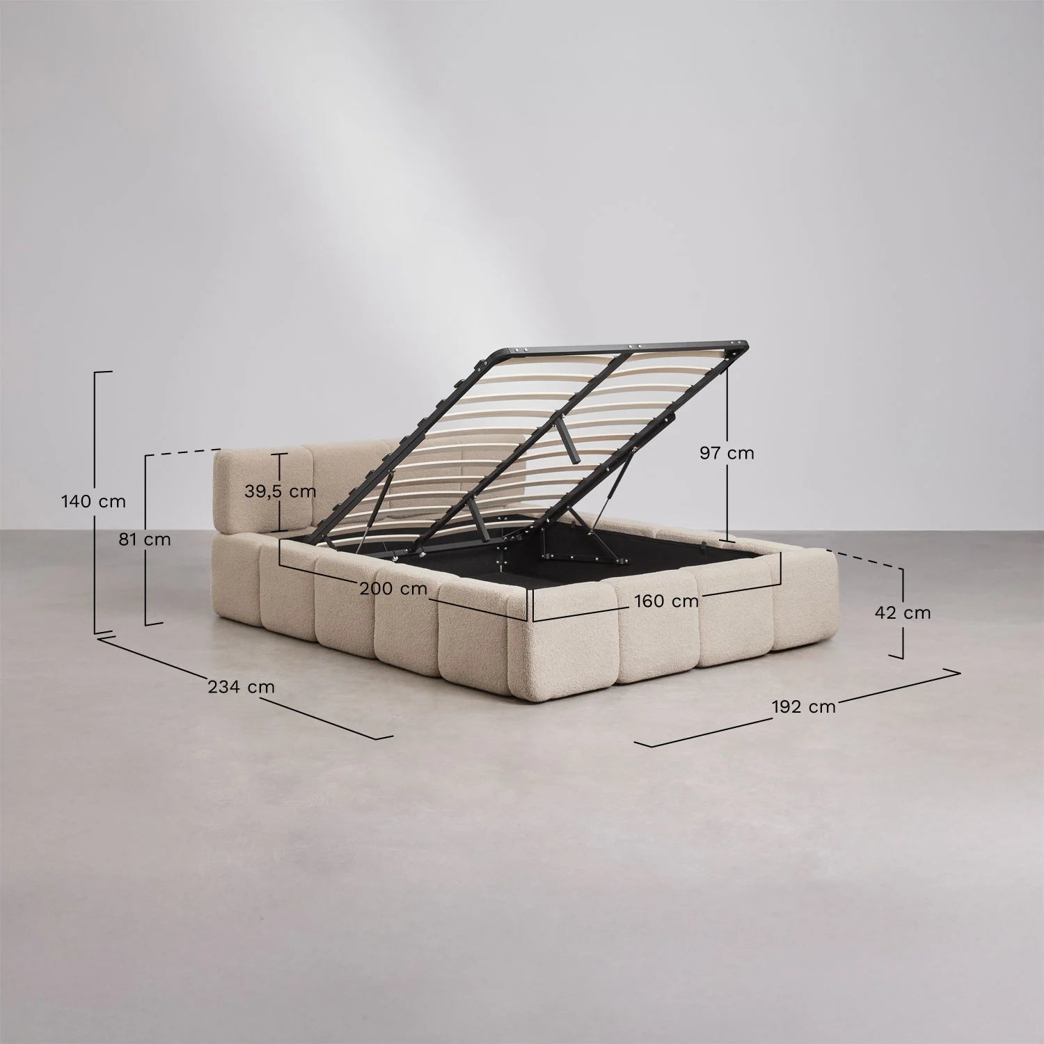 Letto con contenitore imbottito Jolcem