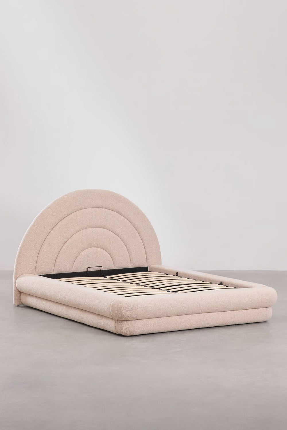 Letto con contenitore ribaltabile in tessuto rosa bouclé Borzensi