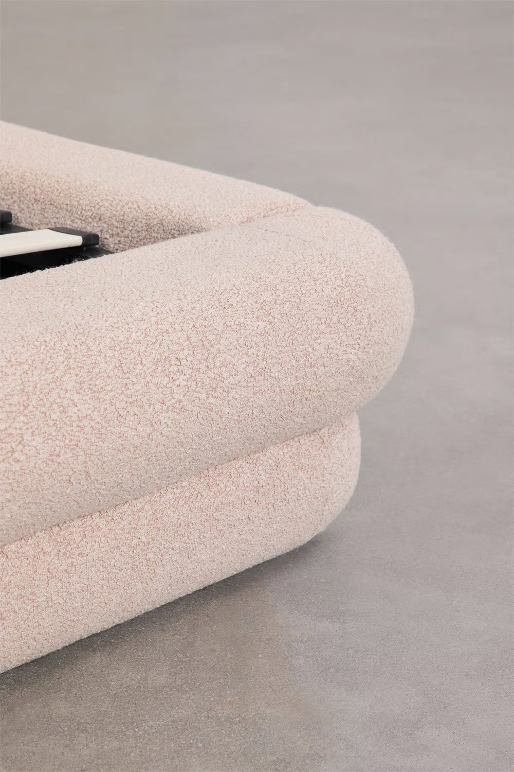 Letto con contenitore ribaltabile in tessuto rosa bouclé Borzensi