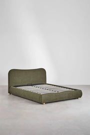 Winselet - Letto con contenitore imbottito verde, begie, bianco
