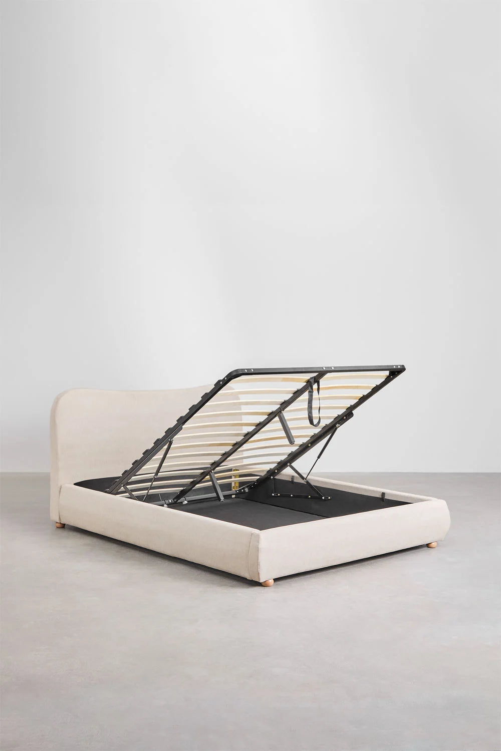 Letto con contenitore imbottito Winselet tessuto beige crema