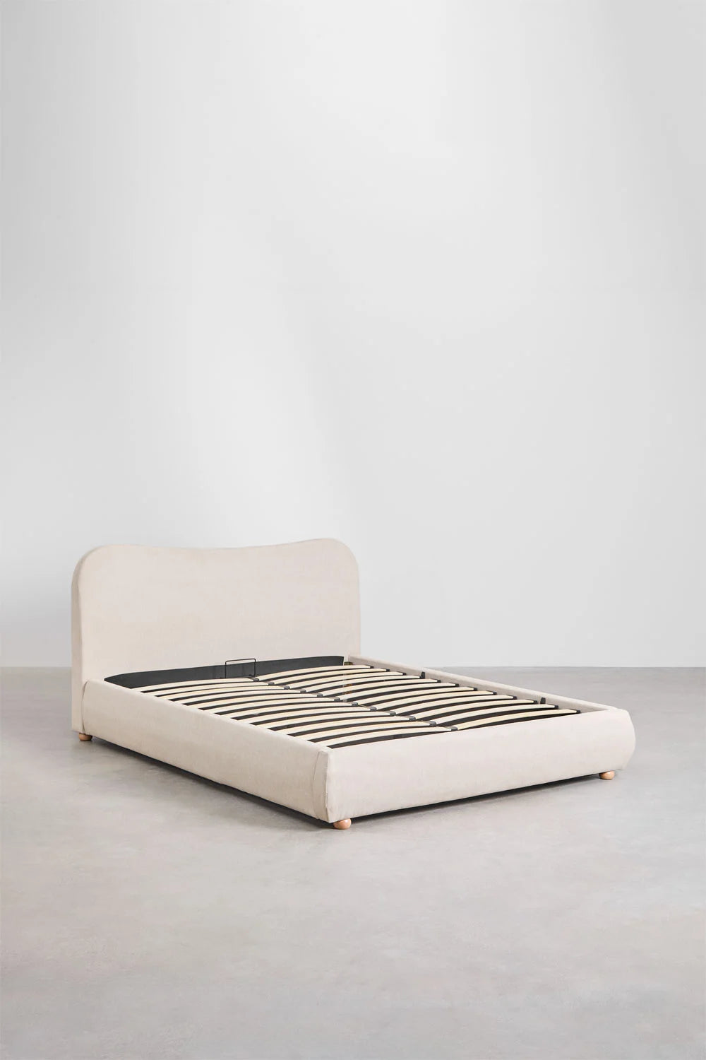 Letto con contenitore imbottito Winselet tessuto beige crema