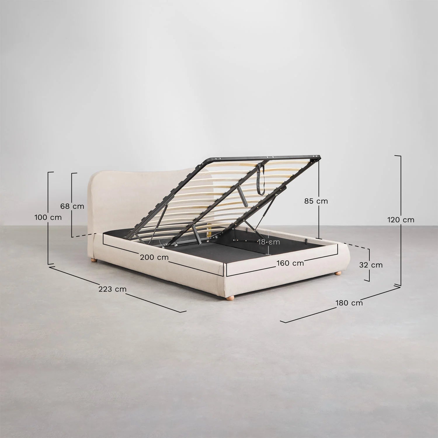 Winselet - Letto con contenitore imbottito verde, begie, bianco