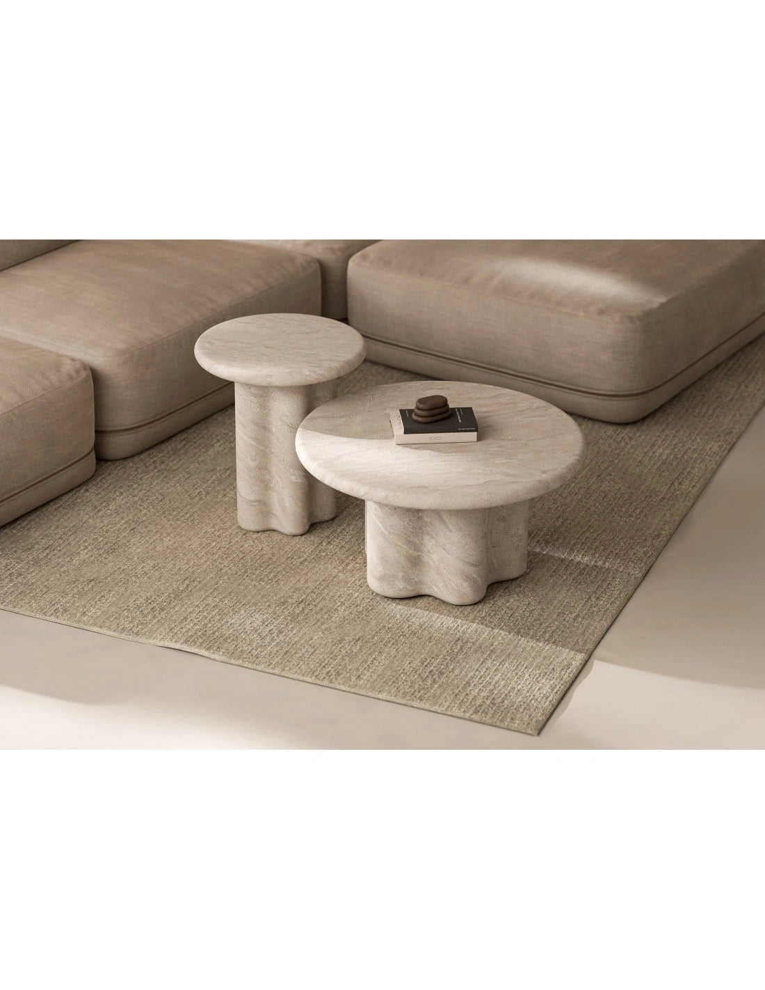 Tavolino da salotto LUIS Ø 80 cm in microcemento effetto travertino