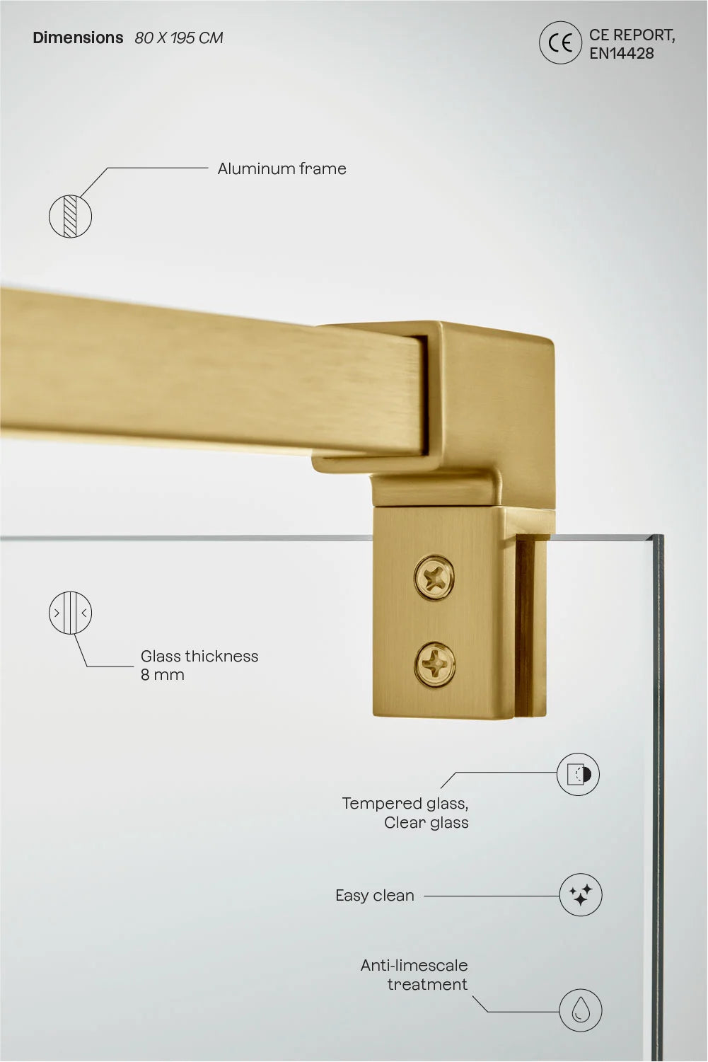 Bristol -  Parete doccia fissa con vetro temperato da 8 mm e alluminio