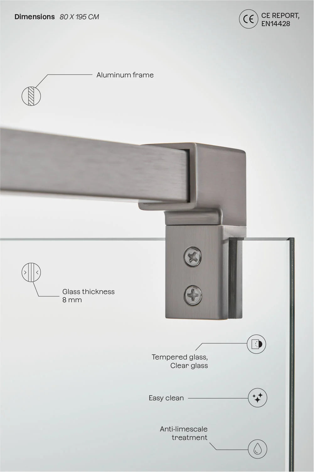 Bristol -  Parete doccia fissa con vetro temperato da 8 mm e alluminio