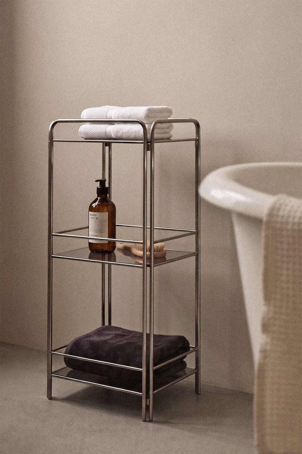 Idunai - Scaffale da bagno 30x80 cm in acciaio inox e vetro