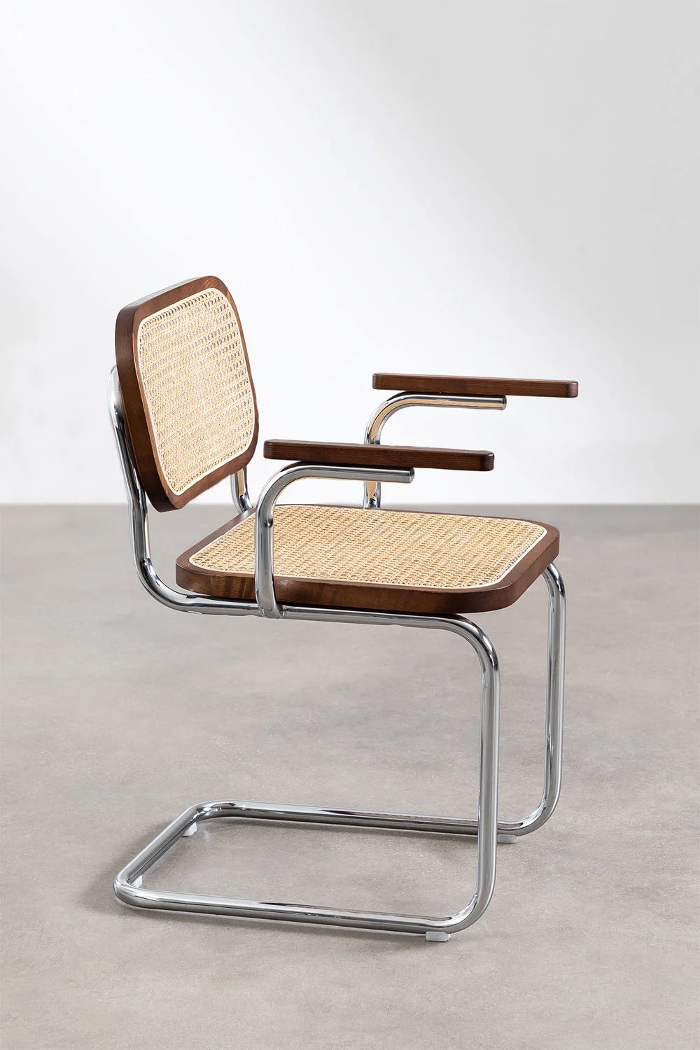 Tento - Sedia da pranzo con braccioli in rattan e acciaio