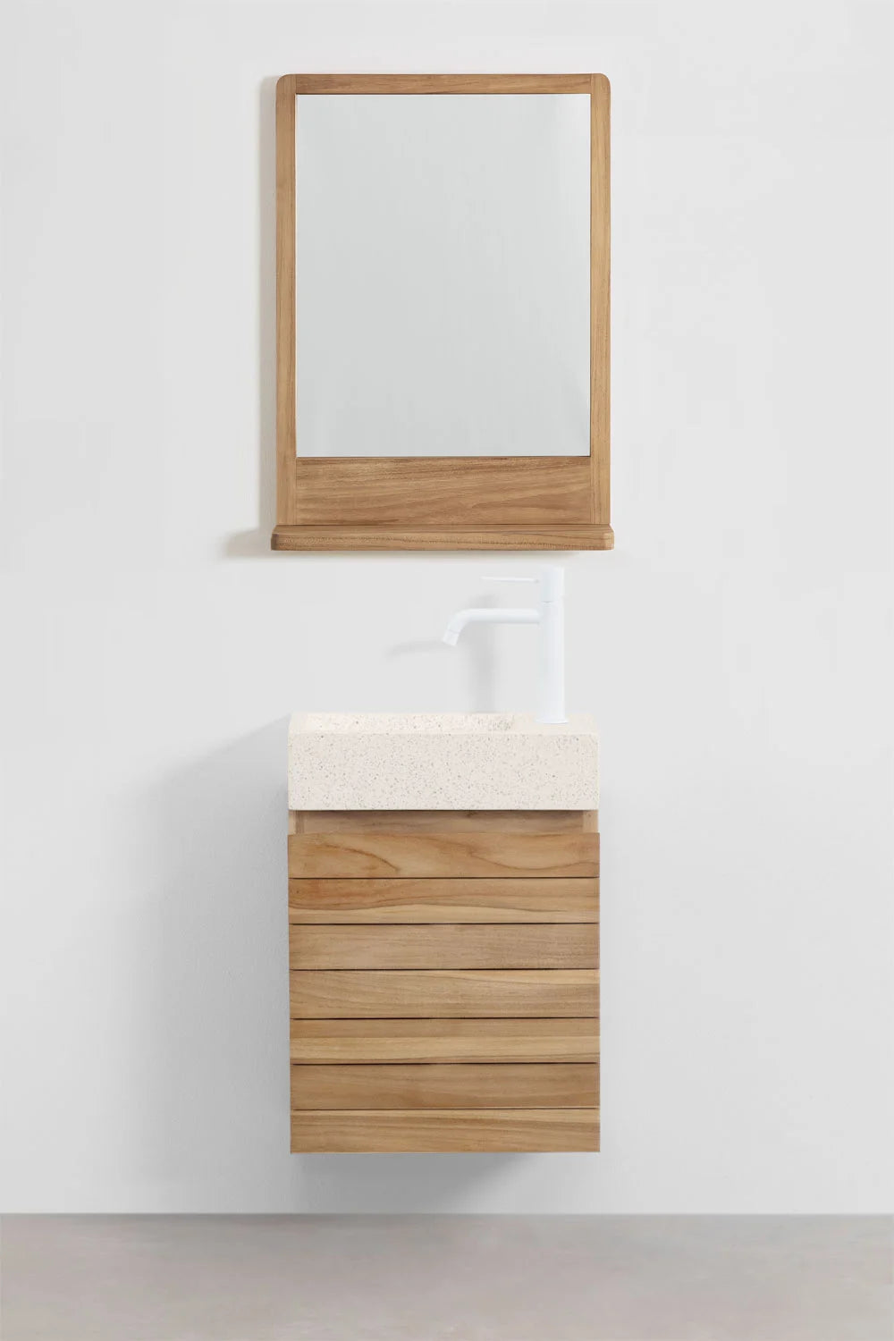 Set Arredo Bagno in Legno Teak con Lavabo Integrato in Cemento Napier
