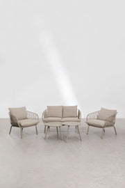 Aradina - Set da giardino con divano 2 posti, 2 poltrone e 2 tavolini in acciaio e polipropilene