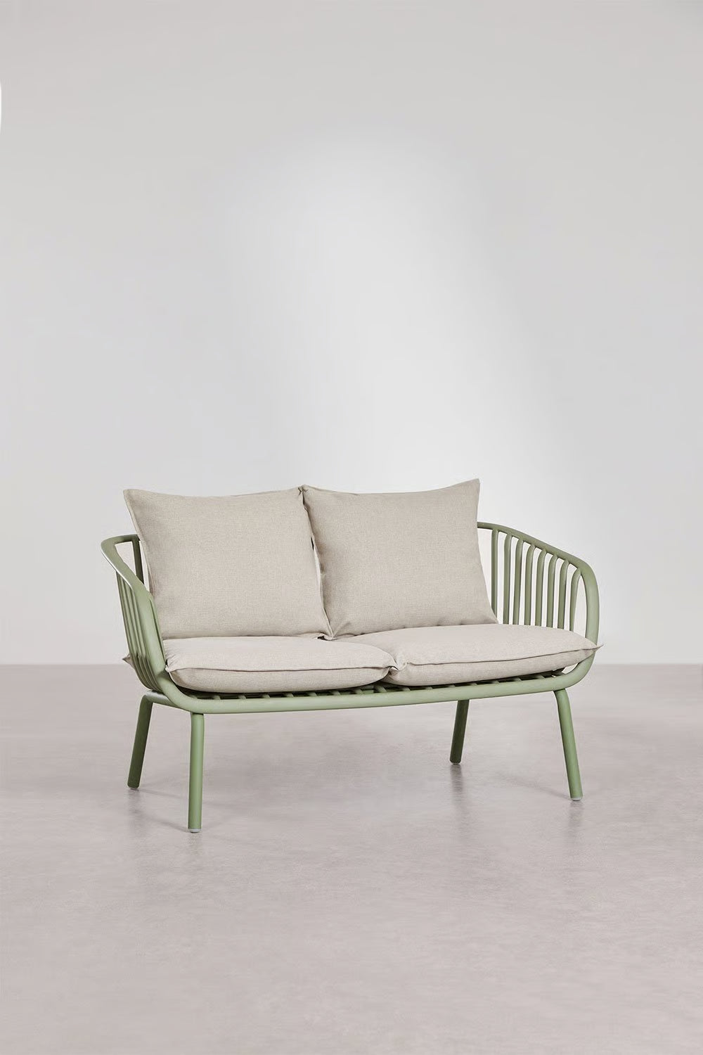 Aradina - Set da giardino con divano 2 posti, 2 poltrone e 2 tavolini in acciaio e polipropilene