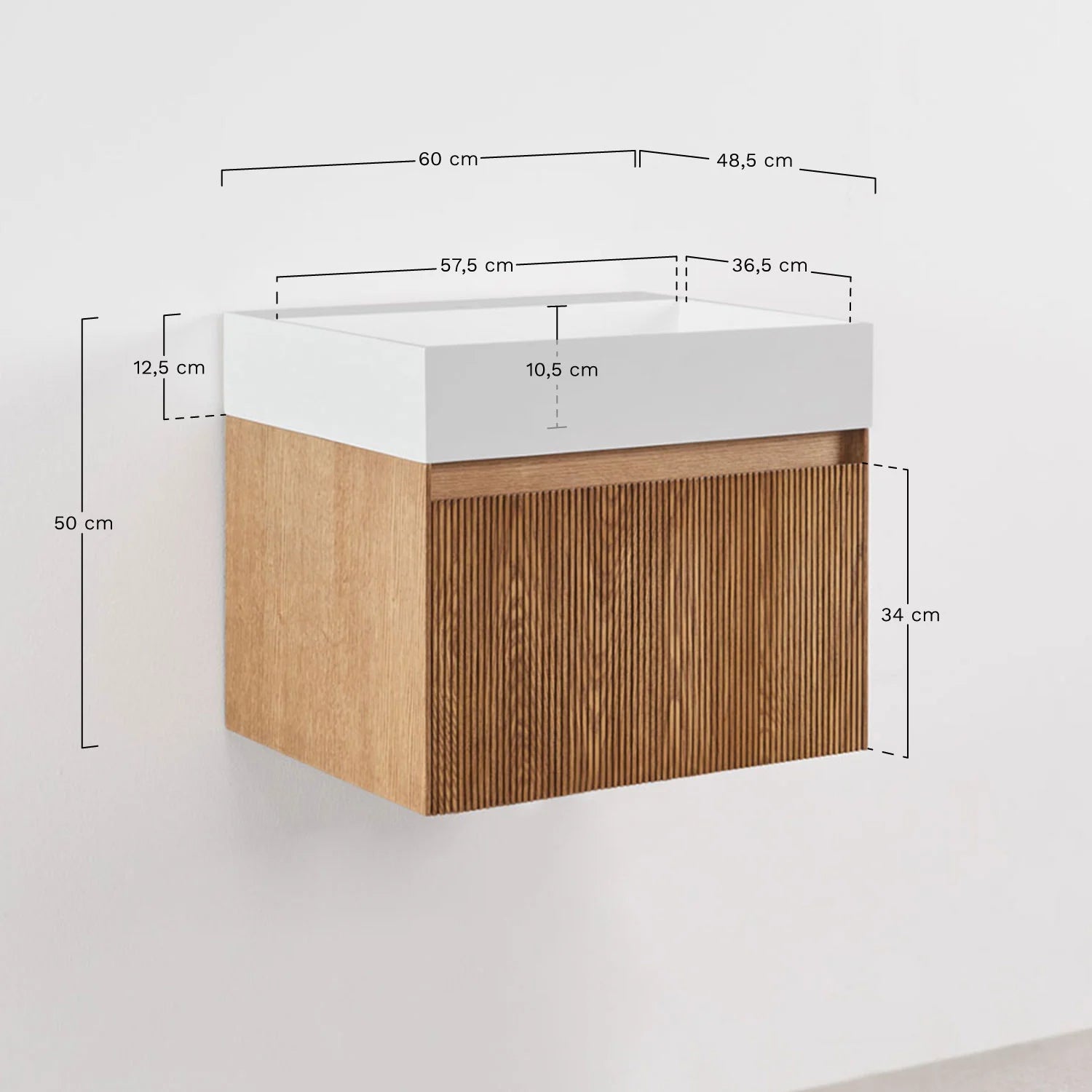 Aldeia - Set di mobili da bagno sospesi in legno con lavabo integrato
