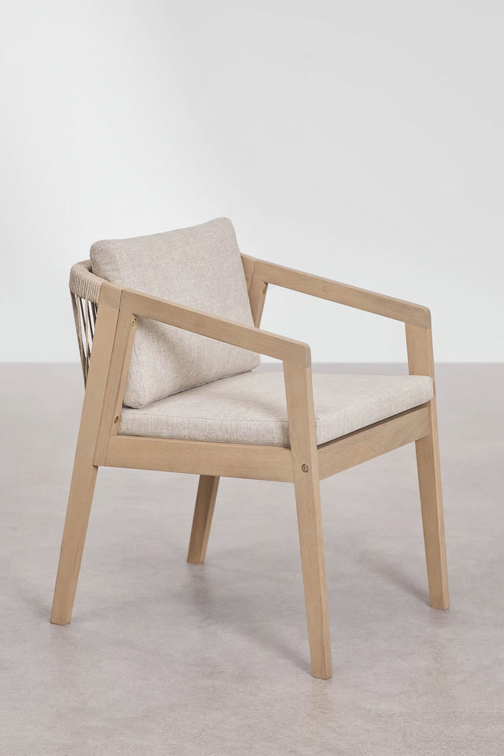 Set Kaela - Set da tavolo rettangolare 180x90 cm e 6 sedie da giardino in legno di acacia e corda intrecciata