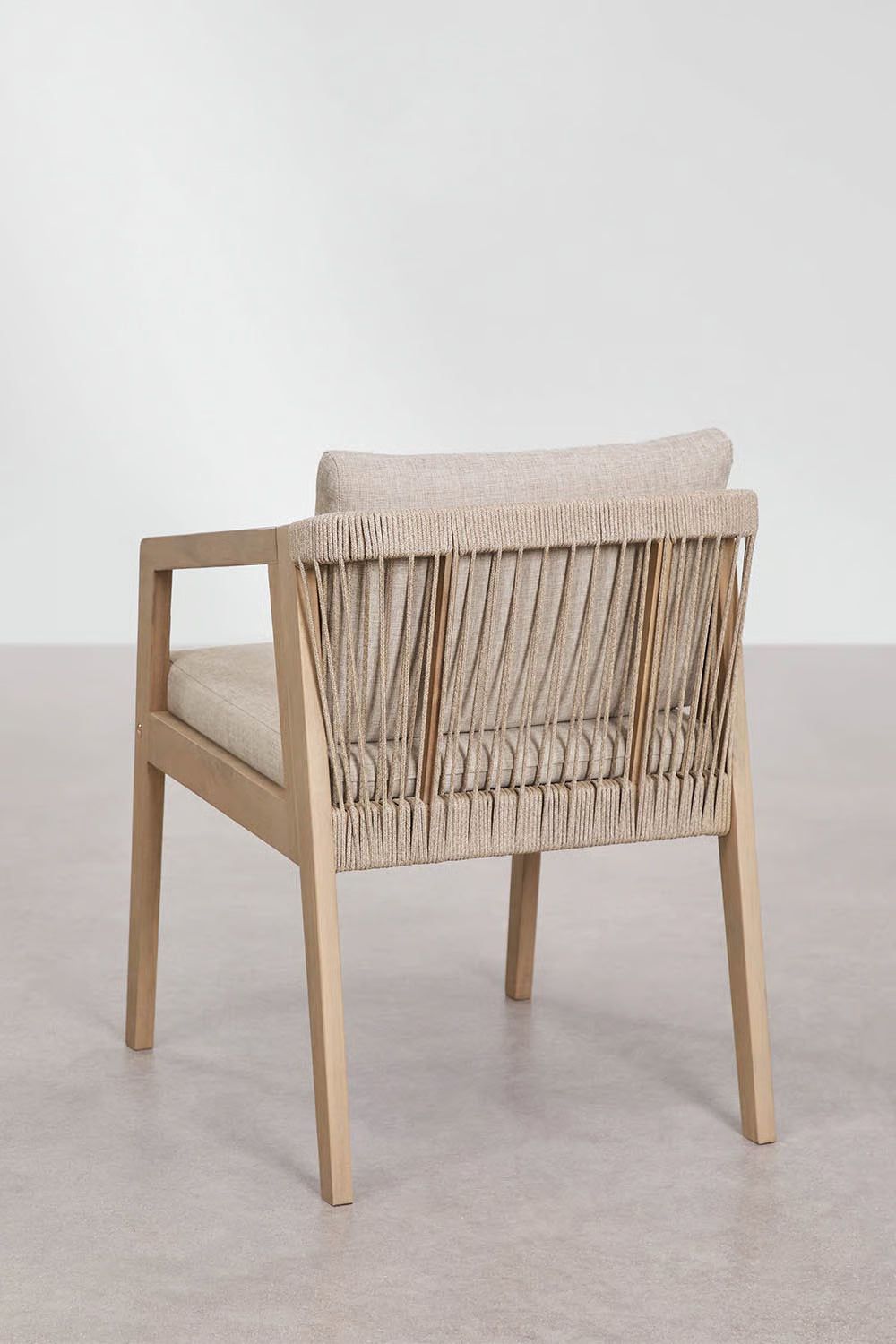 Set Kaela - Set da tavolo rettangolare 180x90 cm e 6 sedie da giardino in legno di acacia e corda intrecciata