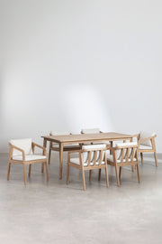 Set Kaela - Set da tavolo rettangolare 180x90 cm e 6 sedie da giardino in legno di acacia e corda intrecciata