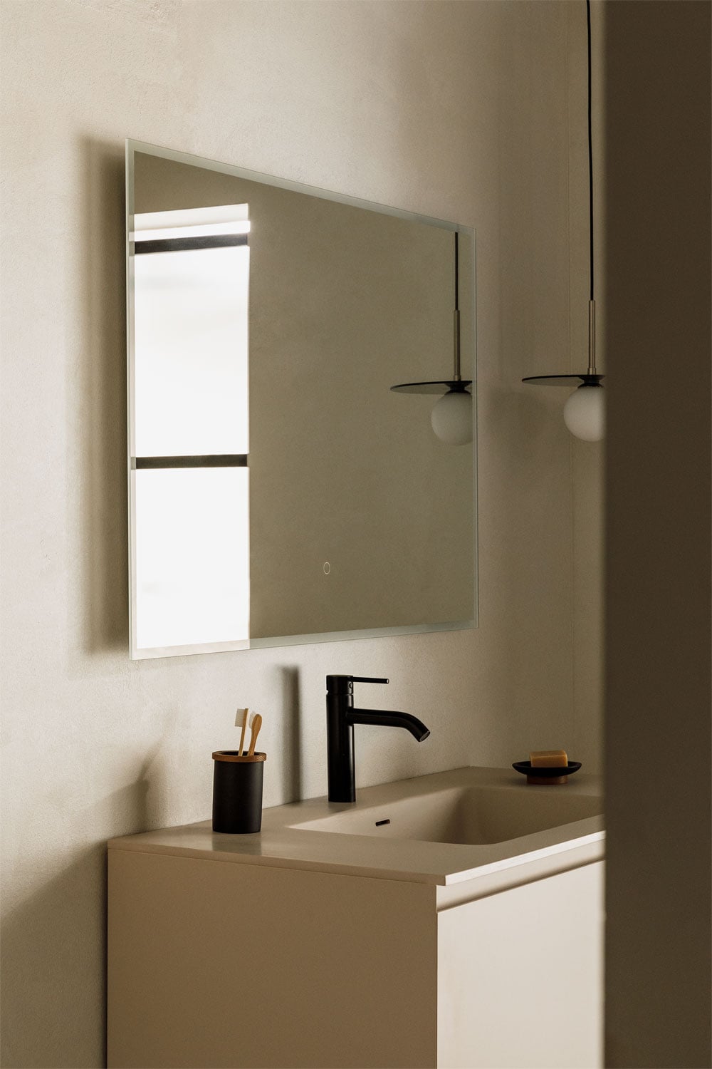 Riben - Specchio da bagno rettangolare con luce LED e antiappannamento