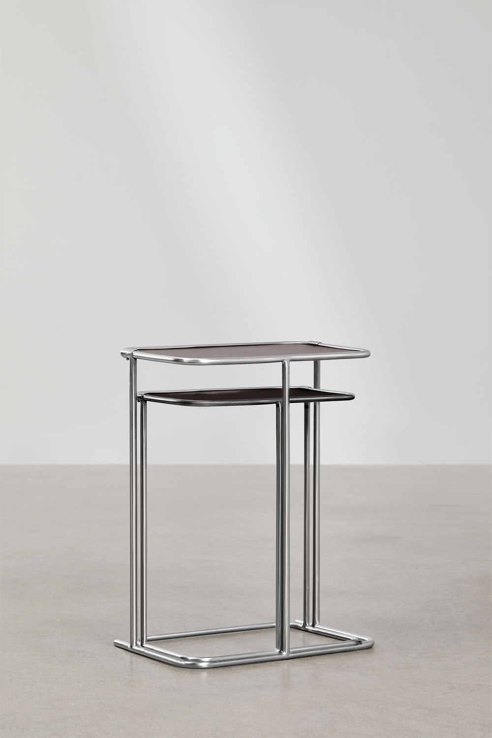 Dravena - Set tavolini a nido in pelle e acciaio inox