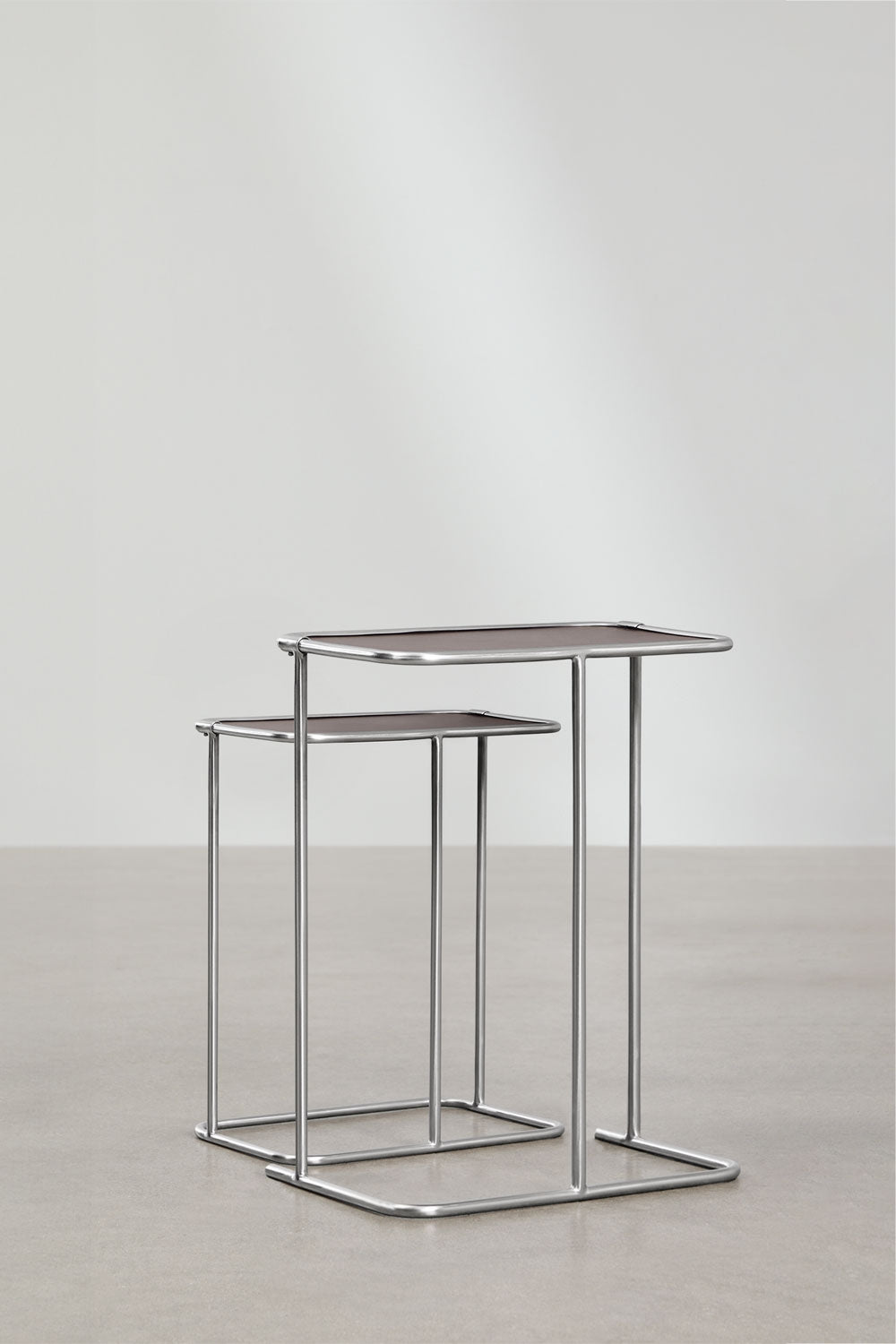 Dravena - Set tavolini a nido in pelle e acciaio inox