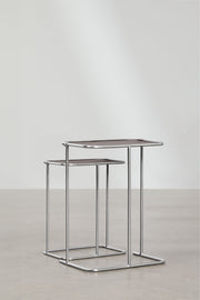 Dravena - Set tavolini a nido in pelle e acciaio inox