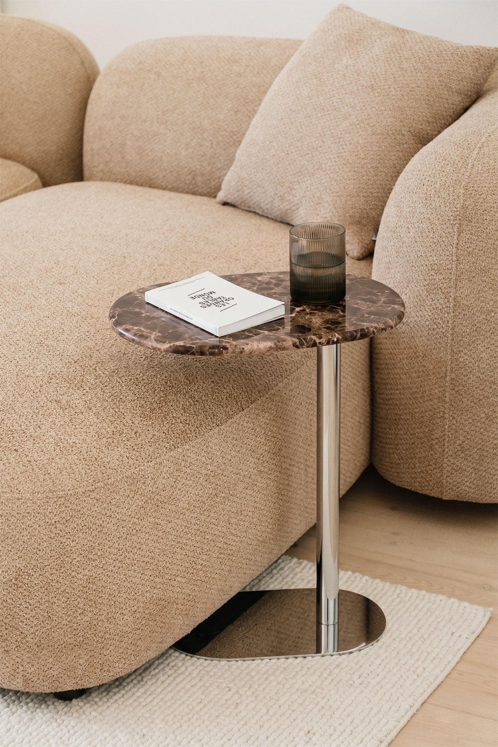 Lumair - Tavolino laterale ovale 45x25 cm in pietra naturale e acciaio inox