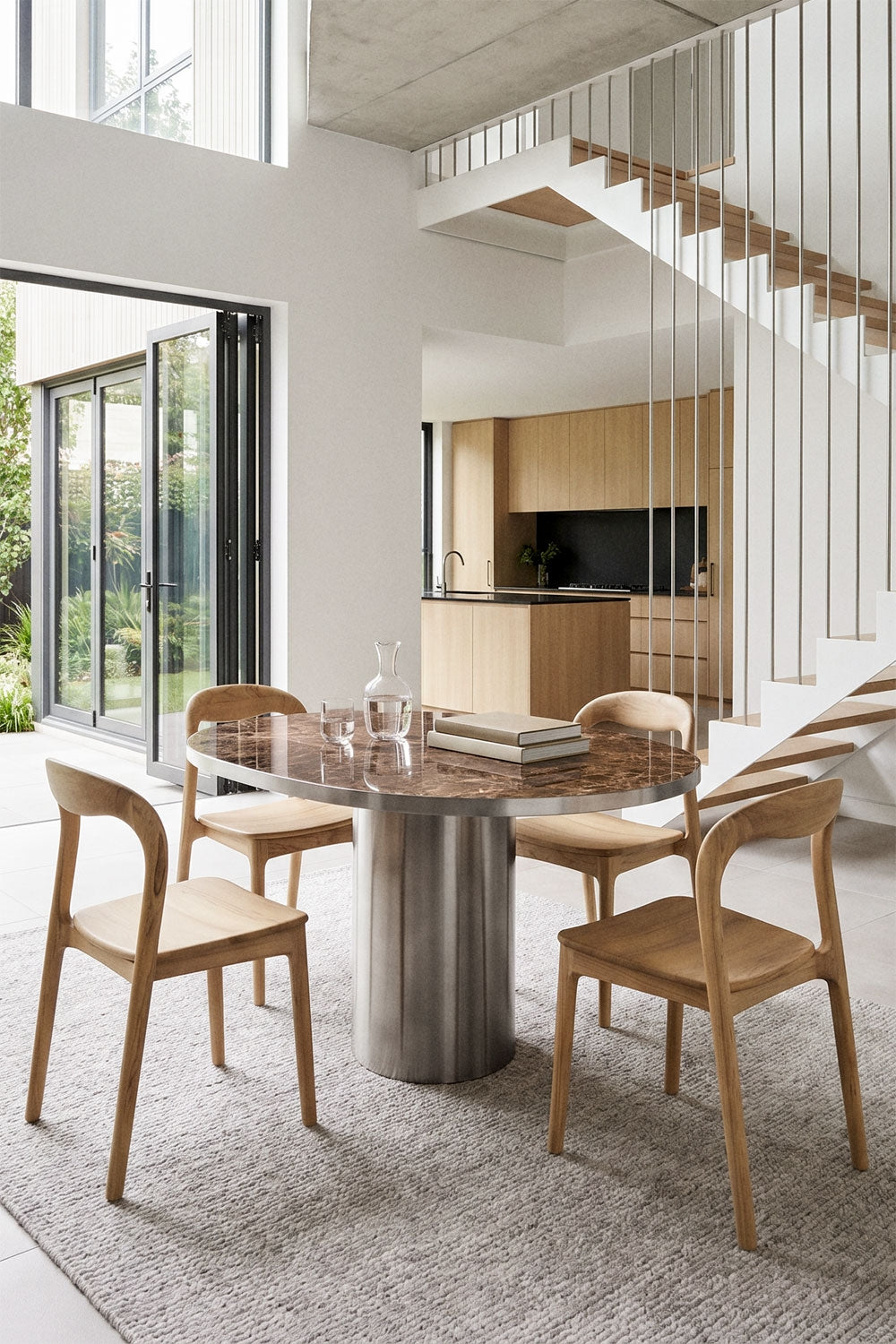 Fertrix - Tavolo da pranzo ovale 120x100 cm in pietra naturale e acciaio inox