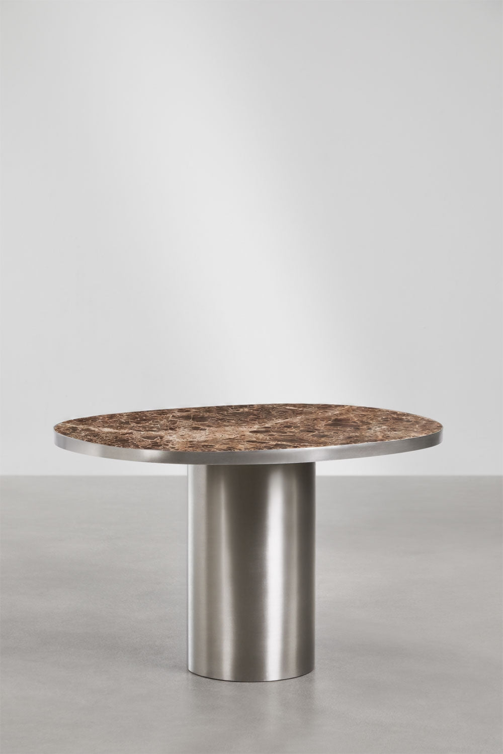 Fertrix - Tavolo da pranzo ovale 120x100 cm in pietra naturale e acciaio inox