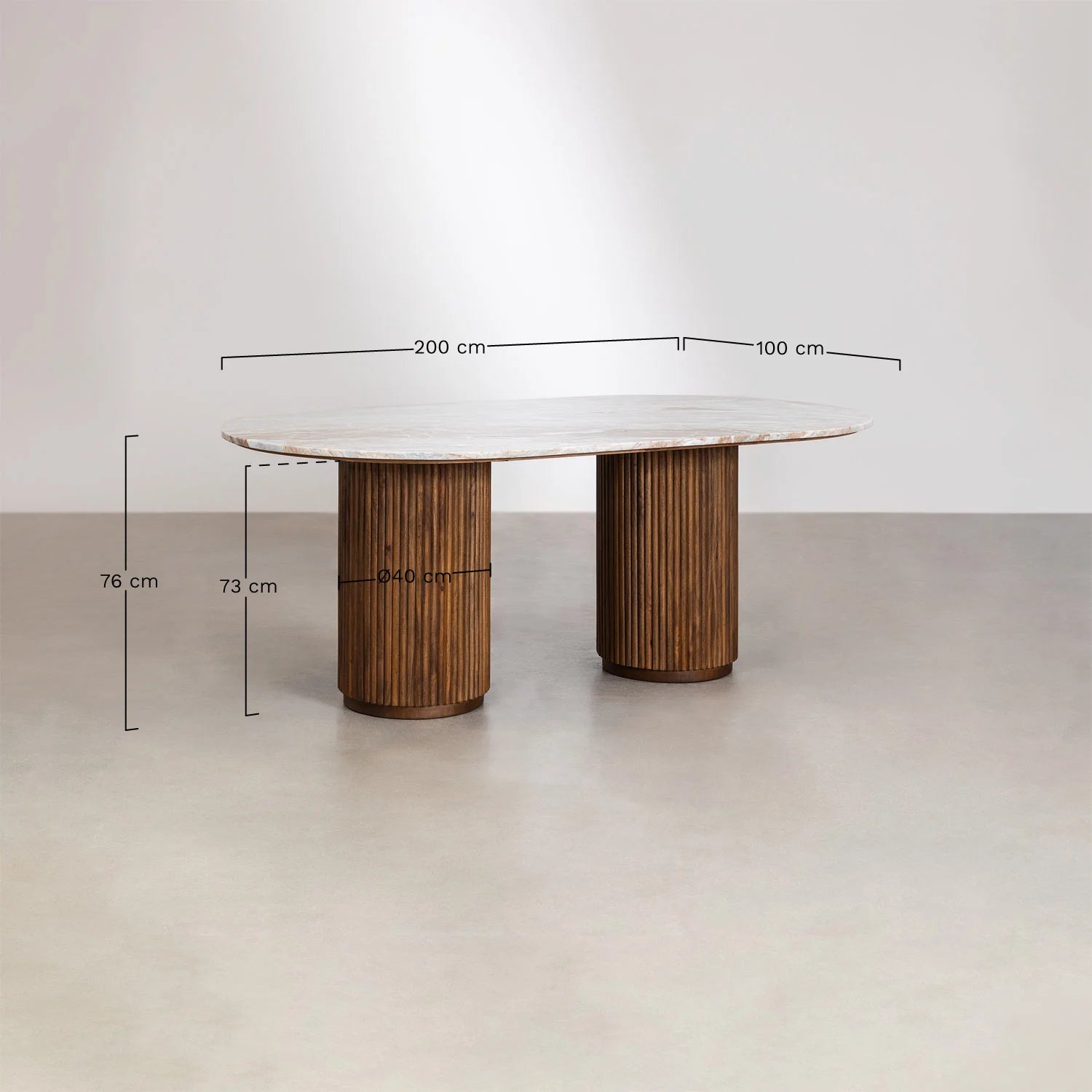 Tavolo da pranzo ovale 200x100 cm in pietra naturale e legno di mango Giselda