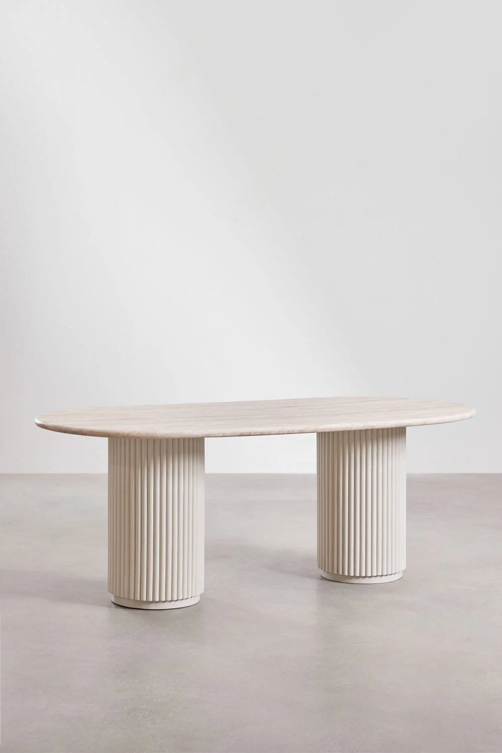 Tavolo da pranzo ovale 200x100 cm in pietra naturale e legno di mango Giselda