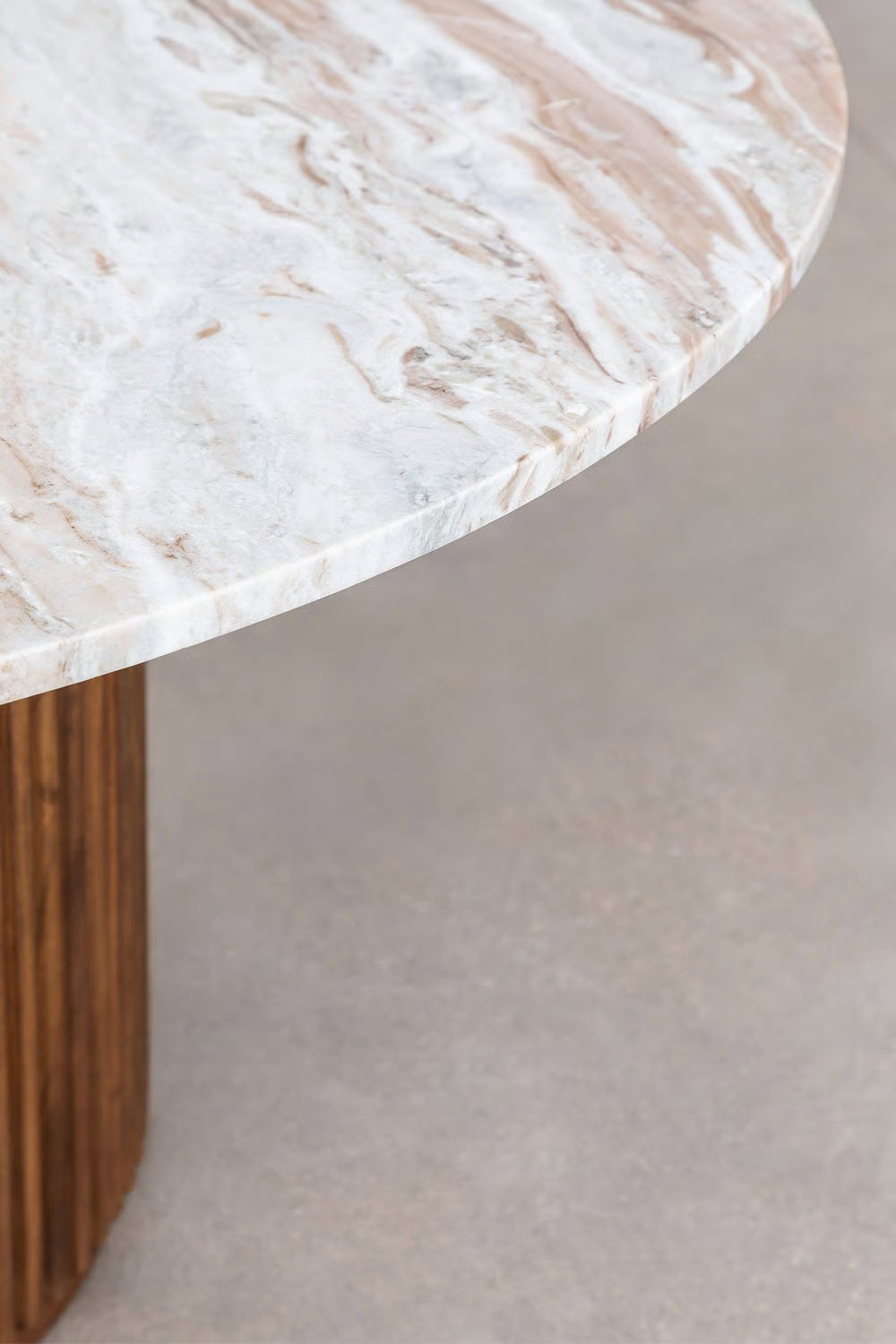 Giselda - Tavolo da pranzo rotondo in pietra naturale e legno di mango Ø100 Ø120 Ø140