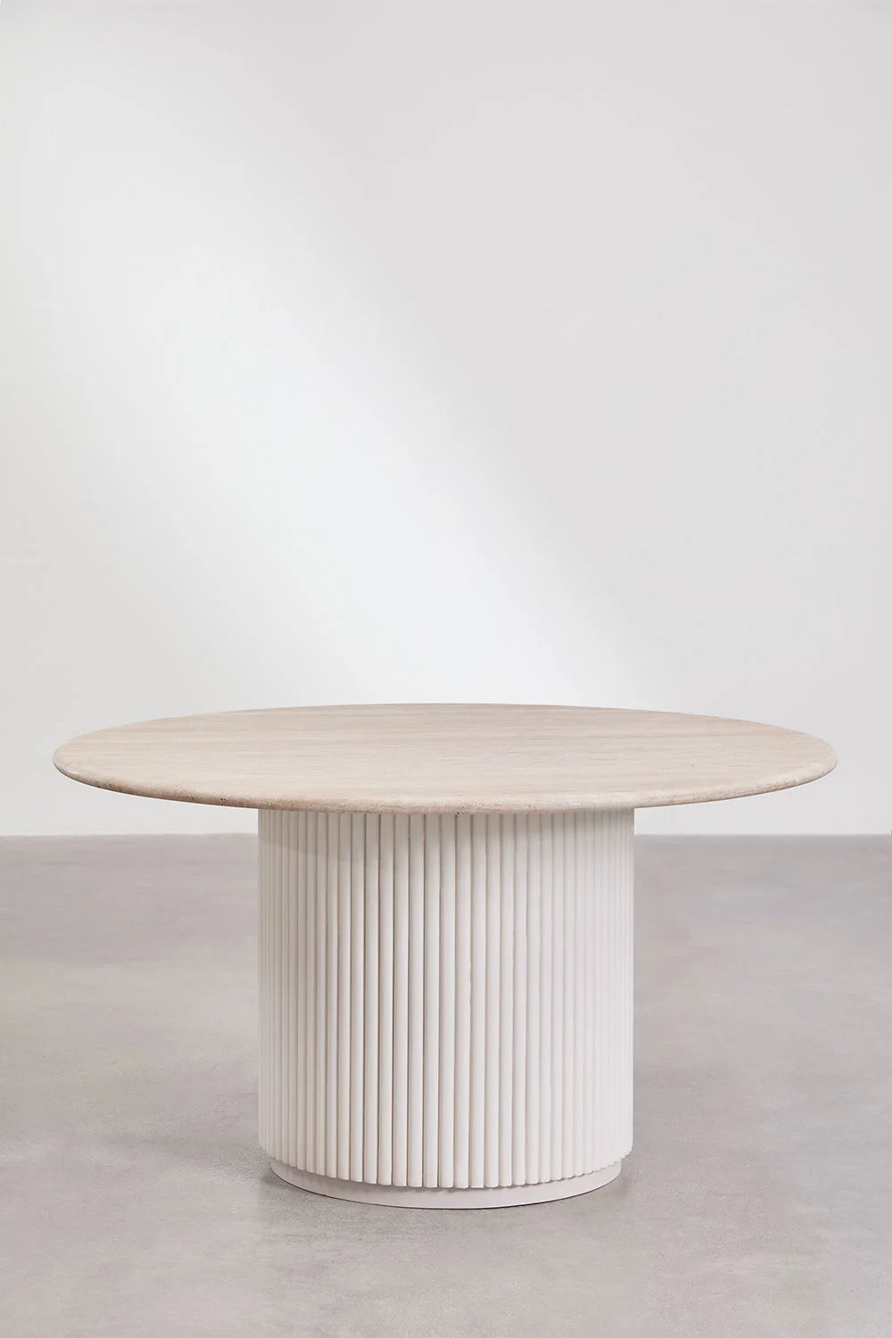 Giselda - Tavolo da pranzo rotondo in pietra naturale e legno di mango Ø100 Ø120 Ø140