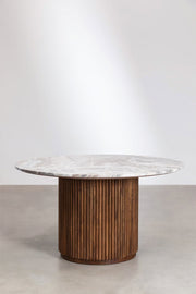 Giselda - Tavolo da pranzo rotondo in pietra naturale e legno di mango Ø100 Ø120 Ø140